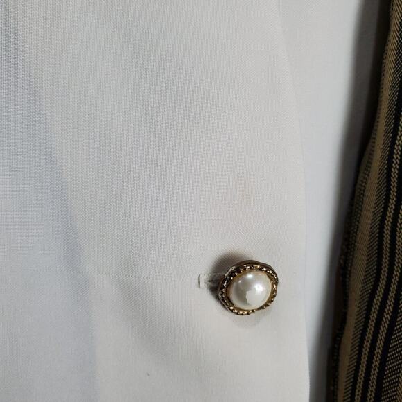 Dress Savvy Vintage Blazer Womens Size 12 Tan Striped 90s Preppy Mod Glam Rock - Picture 7 of 11